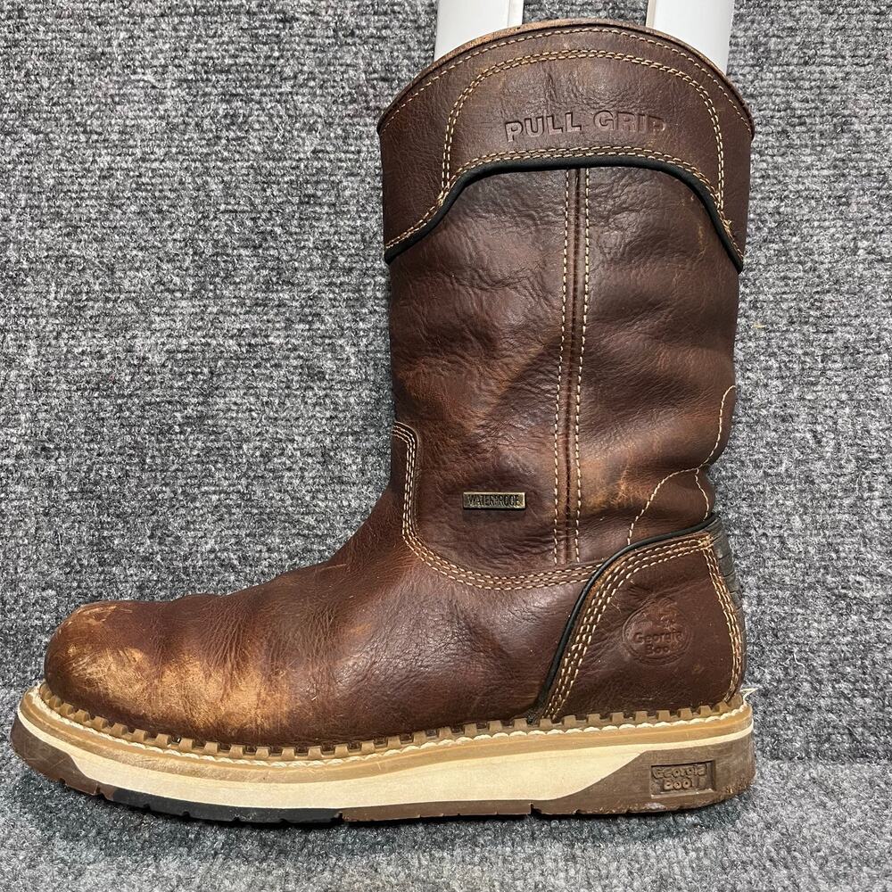 Georgia Boot AMP LT Waterproof Wedge Mens 8.5 Brown Leather Pull On Work Boots